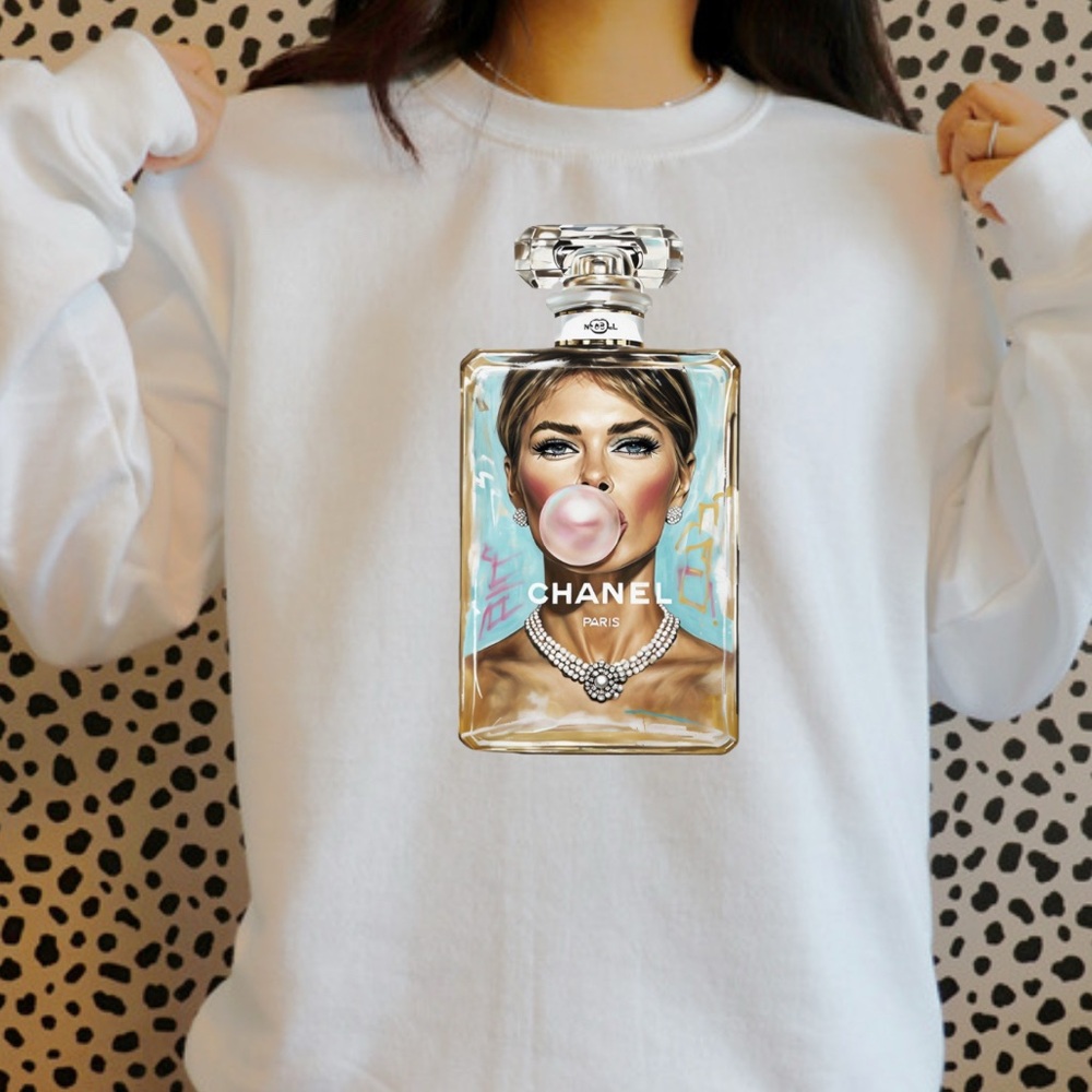 Perfume Bottle Graphic White Sweatshirt Sizes 2X-5x Melania Trump